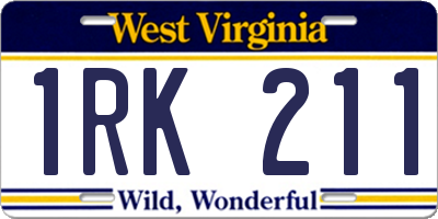 WV license plate 1RK211