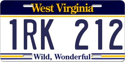 WV license plate 1RK212