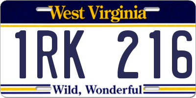 WV license plate 1RK216