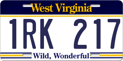 WV license plate 1RK217
