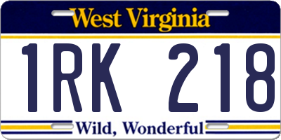 WV license plate 1RK218