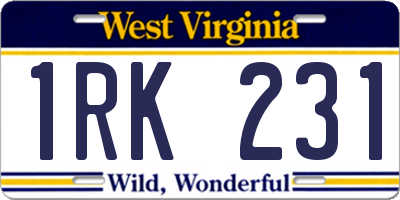 WV license plate 1RK231