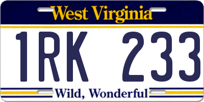 WV license plate 1RK233