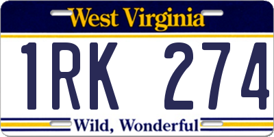 WV license plate 1RK274