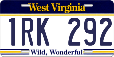 WV license plate 1RK292