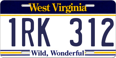 WV license plate 1RK312