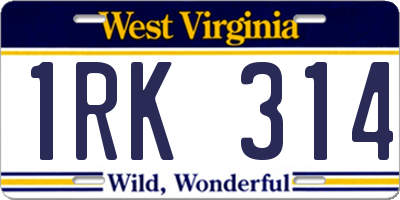 WV license plate 1RK314
