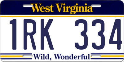 WV license plate 1RK334