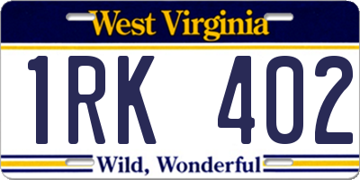 WV license plate 1RK402