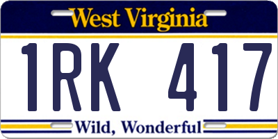 WV license plate 1RK417