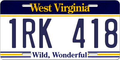 WV license plate 1RK418