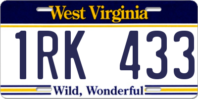 WV license plate 1RK433