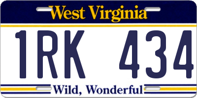 WV license plate 1RK434