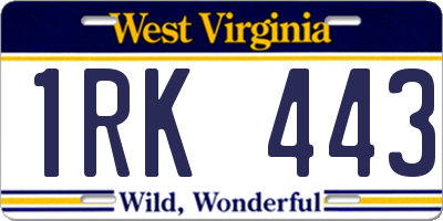 WV license plate 1RK443