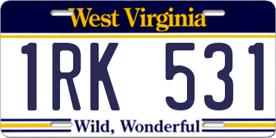 WV license plate 1RK531