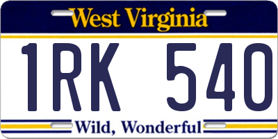 WV license plate 1RK540