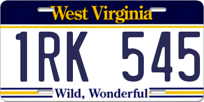 WV license plate 1RK545