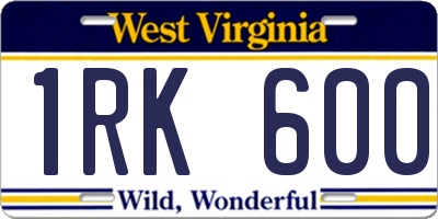 WV license plate 1RK600