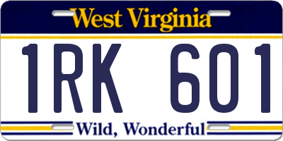 WV license plate 1RK601