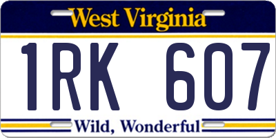 WV license plate 1RK607