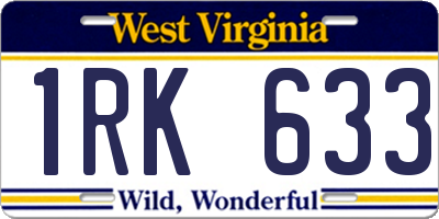 WV license plate 1RK633