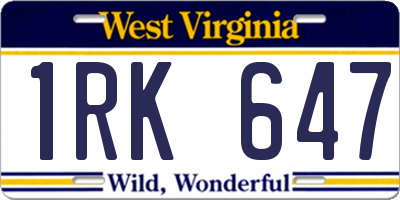 WV license plate 1RK647