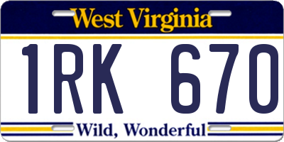 WV license plate 1RK670