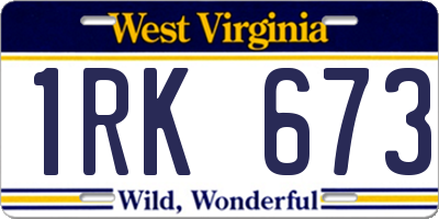 WV license plate 1RK673