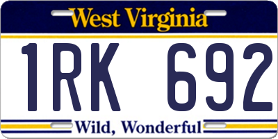 WV license plate 1RK692