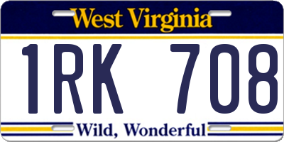 WV license plate 1RK708