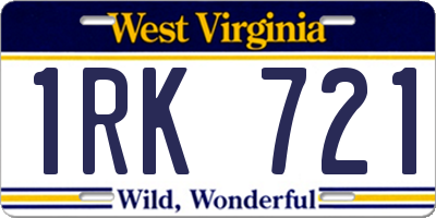 WV license plate 1RK721