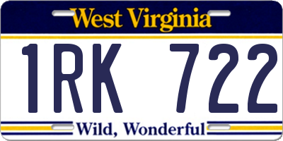 WV license plate 1RK722