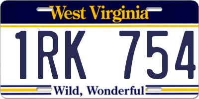 WV license plate 1RK754