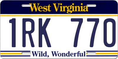 WV license plate 1RK770