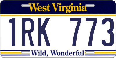 WV license plate 1RK773