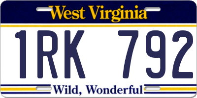 WV license plate 1RK792