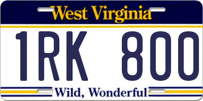 WV license plate 1RK800