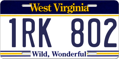 WV license plate 1RK802