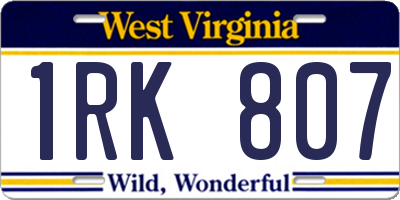 WV license plate 1RK807