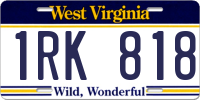 WV license plate 1RK818