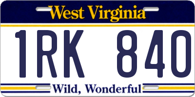 WV license plate 1RK840