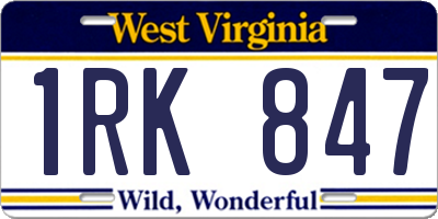 WV license plate 1RK847
