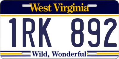WV license plate 1RK892