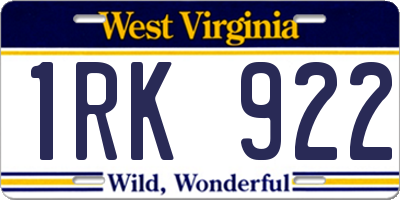 WV license plate 1RK922