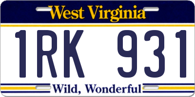 WV license plate 1RK931