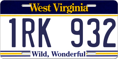 WV license plate 1RK932