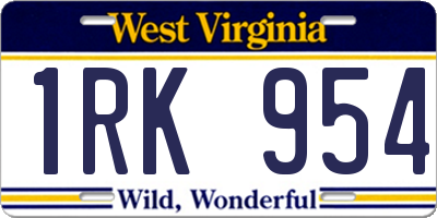 WV license plate 1RK954