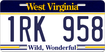 WV license plate 1RK958