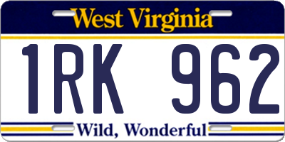 WV license plate 1RK962