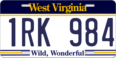 WV license plate 1RK984